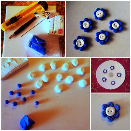 Fimo knoflíky - modré kytky
